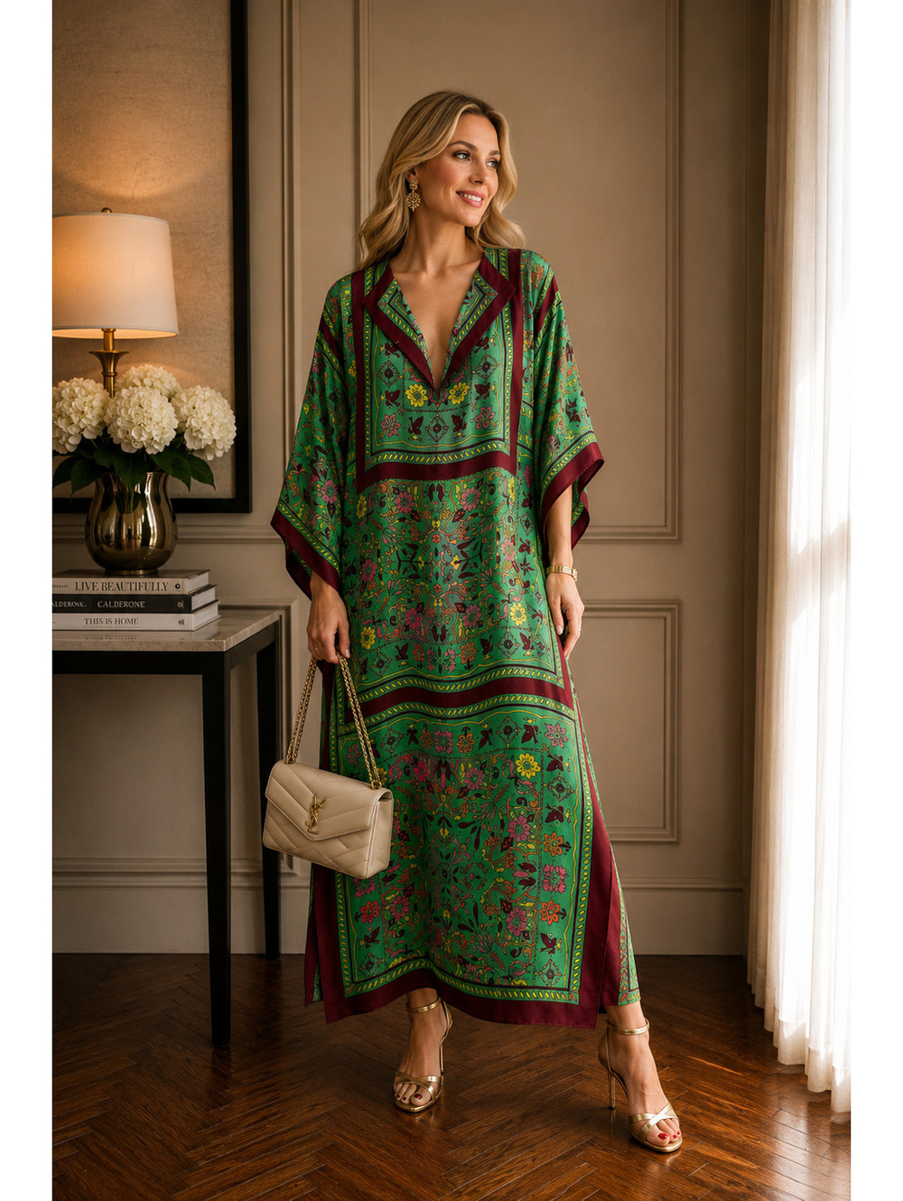 Tory Burch Floral Print Caftan Dress